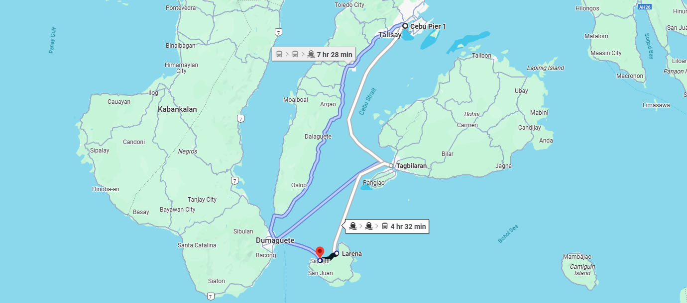 Cebu to Siquijor Travel Map